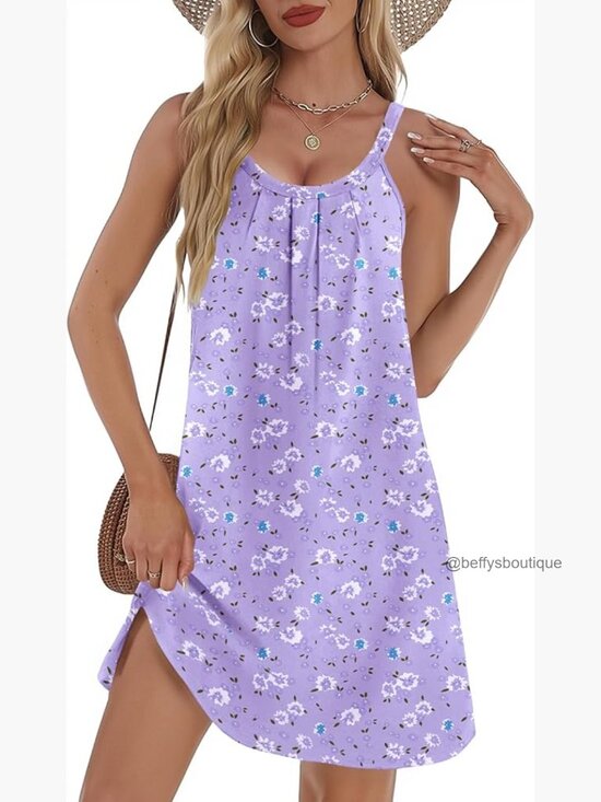 Other - Cotton Tank Nightgown Scoop Neck Pleated Sleepshirt Sleeveless